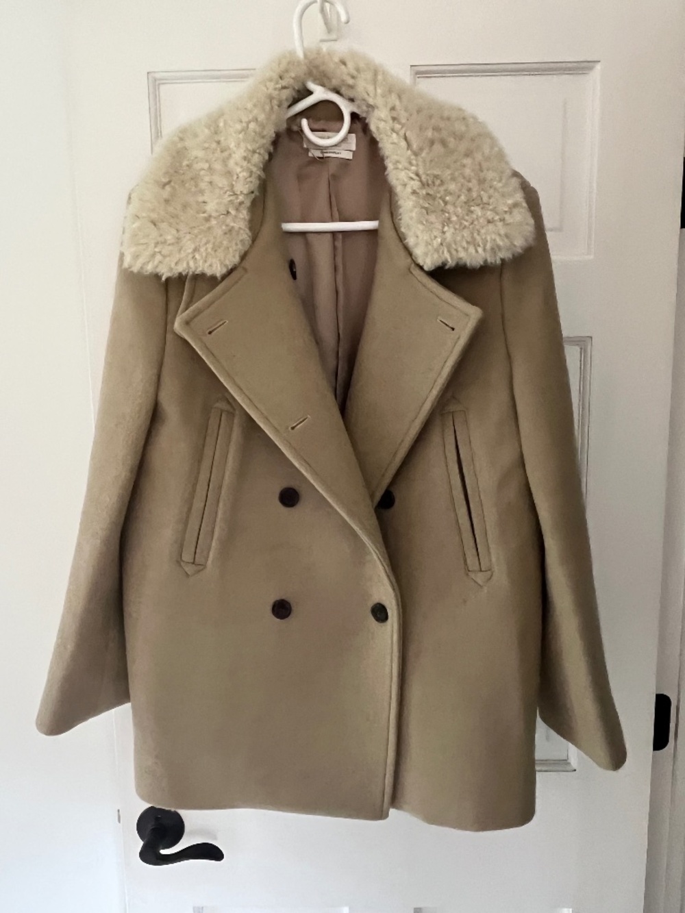 The Frankie Shop Kimmo Pea Coat Faux Fur Collar